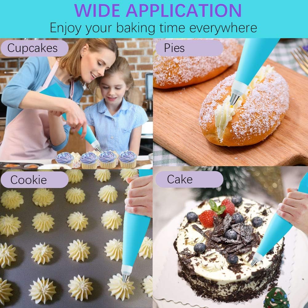 Piping Bags and Tips Set, Cake Decorating Kits with 14 Stainless Steel Baking,2 Reusable Silicone Pastry Bags,3 Icing Smoother, 2 Couplers,2 Ties&2 Cupcakes for Baking Decorating Cake,25 Pcs