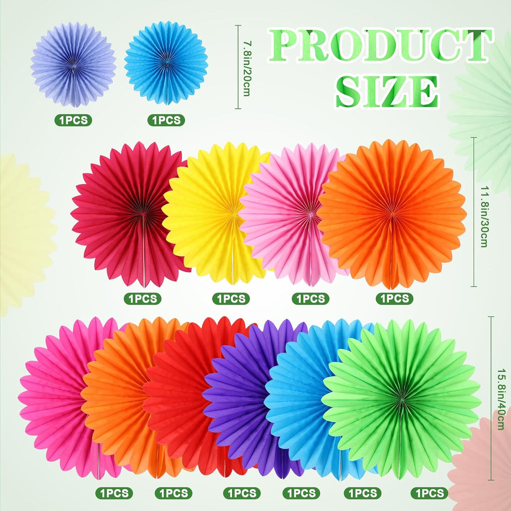 BestoFun 12PCS Paper Fans Mexican Party Decorations Tissue Paper Flowers Decorations Paper Fans Party Decorations for Girl Groovy Birthday Baby Shower Wedding Bachelorette Room Wall Hanging Décor
