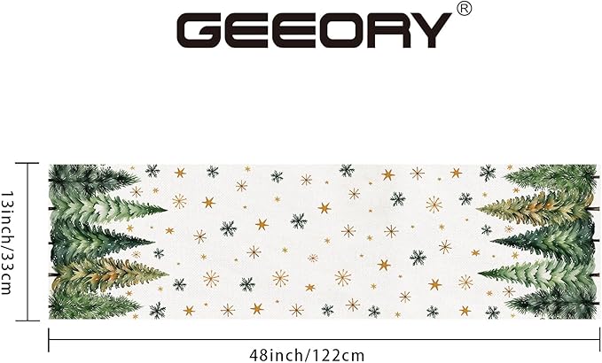 GEEORY Christmas Table Runner 13x48 Inch, Xmas Tees Snowflakes Holiday Decorative Farmhouse Table Decoration for Kitchen Dinning, Indoor Outdoor Dinner Party Decor (Light Green) GT166-48