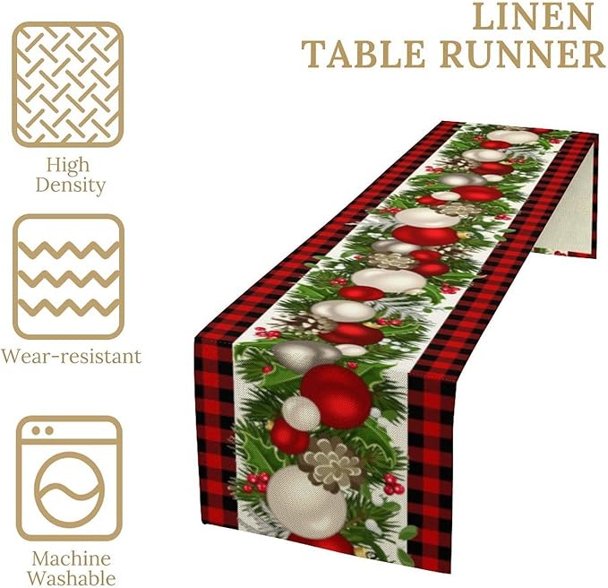 Christmas Table Runner,Seasonal Winter Xmas Holiday Farmhouse Table Cloth Kitchen Dining Table Decoration for Home Party Decor 13x120 Inch