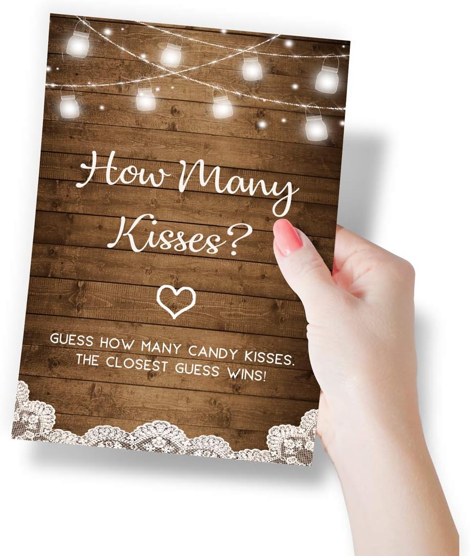 Printed Party Bridal Shower Game Set – 5 Fun Games and Activities for 50 Guests, Includes Bingo, Trivia, Guess How Many, and Advice Cards, Rustic Country Wedding Shower Games