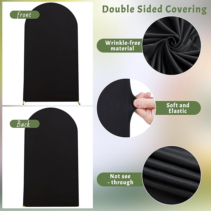 7.2FT Black Arch Backdrop Cover - Polyester Fitted Wedding Arch Stand Covers Round Top Chiara Arch Backdrop Cover for Birthday Party Banquet Photo Background Decoration