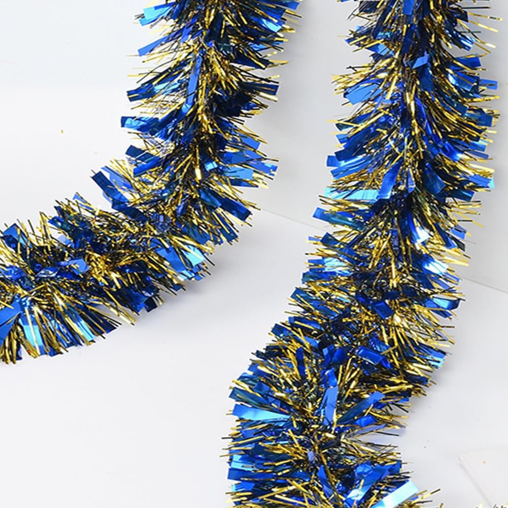 33Ft Christmas Tinsel Garland Xmas Tree Decorations Shiny Thick Metallic Twist Garland Ceiling Hanging Decor for Xmas New Year Birthday Party Indoor Outdoor Supplies-Blue & Gold