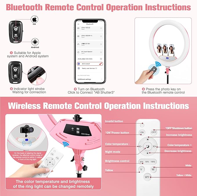 Ring Light with Stand 22inch Kit: Professional Ring Light Overhead Tripod for iPhone ipad, LCD Display/2 USB Ports for Makeup Barber Tattoo Lash Extension Video Photography Lighting (Pink)