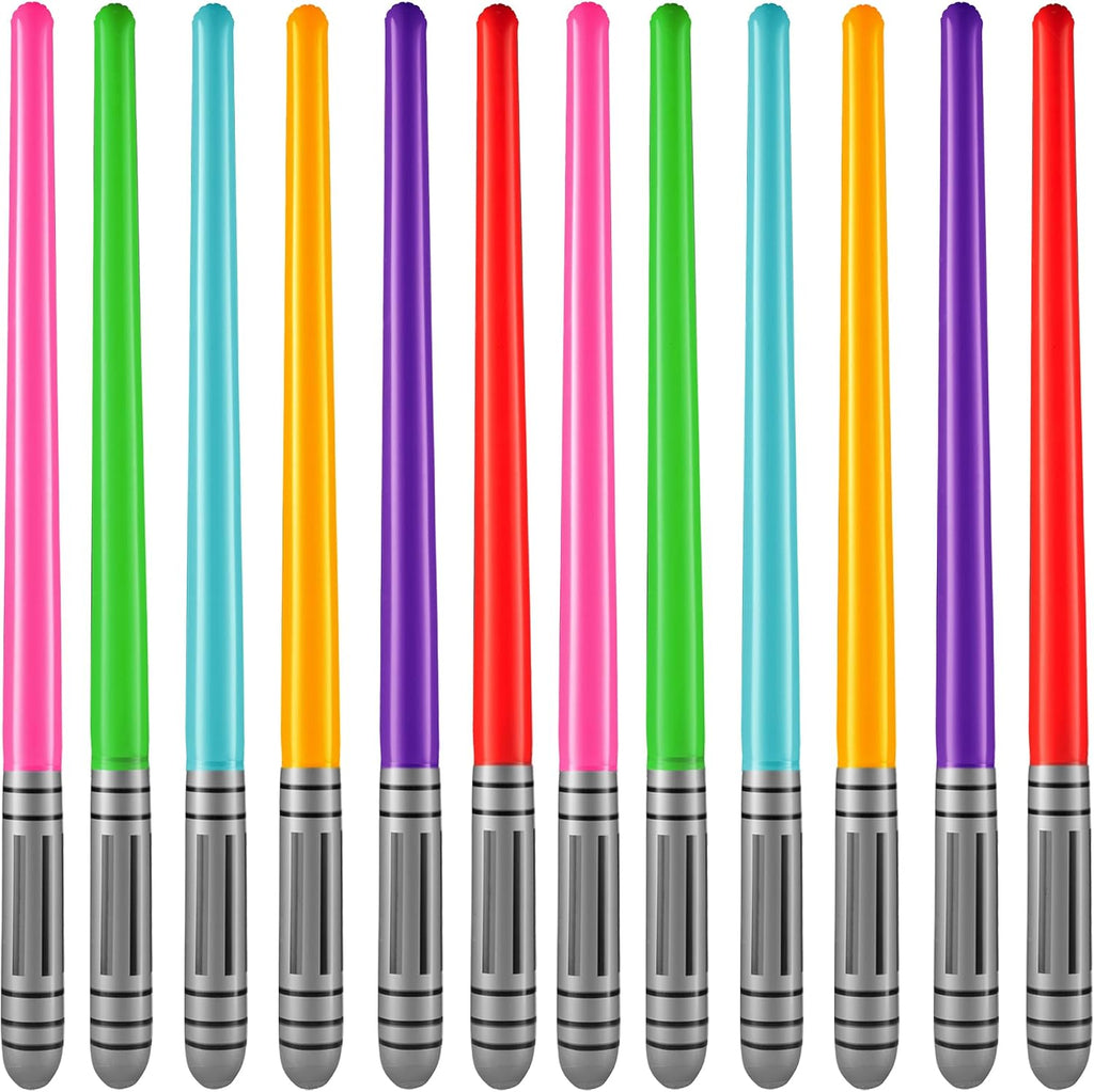 Bedwina Inflatable Saber Swords for Kids - (Pack of 12) 35-inch Neon Color Blow-Up Toy Saber Swords, Party Favors, Goodie Bags, Star Galaxy Theme Birthdays & Prize Toys