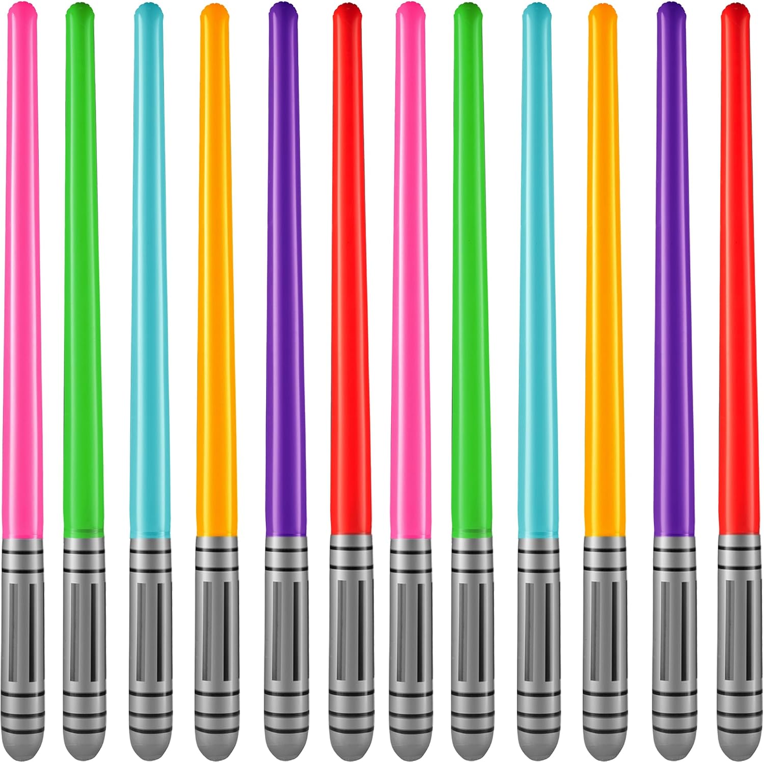Bedwina Inflatable Saber Swords for Kids - (Pack of 12) 35-inch Neon Color Blow-Up Toy Saber Swords, Party Favors, Goodie Bags, Star Galaxy Theme Birthdays & Prize Toys