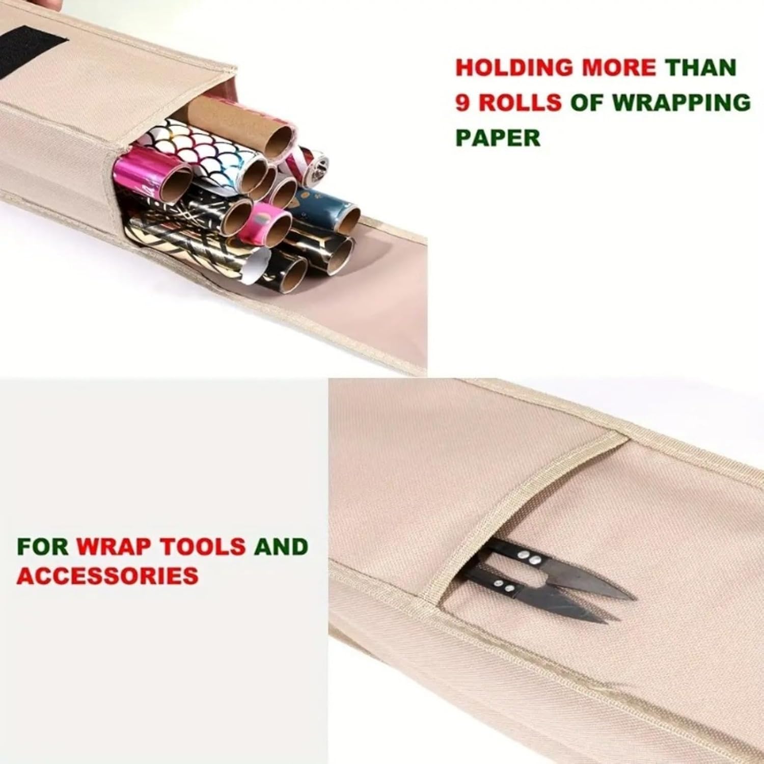 1pc Oxford Wrapper Storage Bag with Pockets, Multiple compartments for 9 Standard Rolls Christmas and wrap Storage, Christmas Best, Gift wrap Storage, Party Supplies, Organized packagin