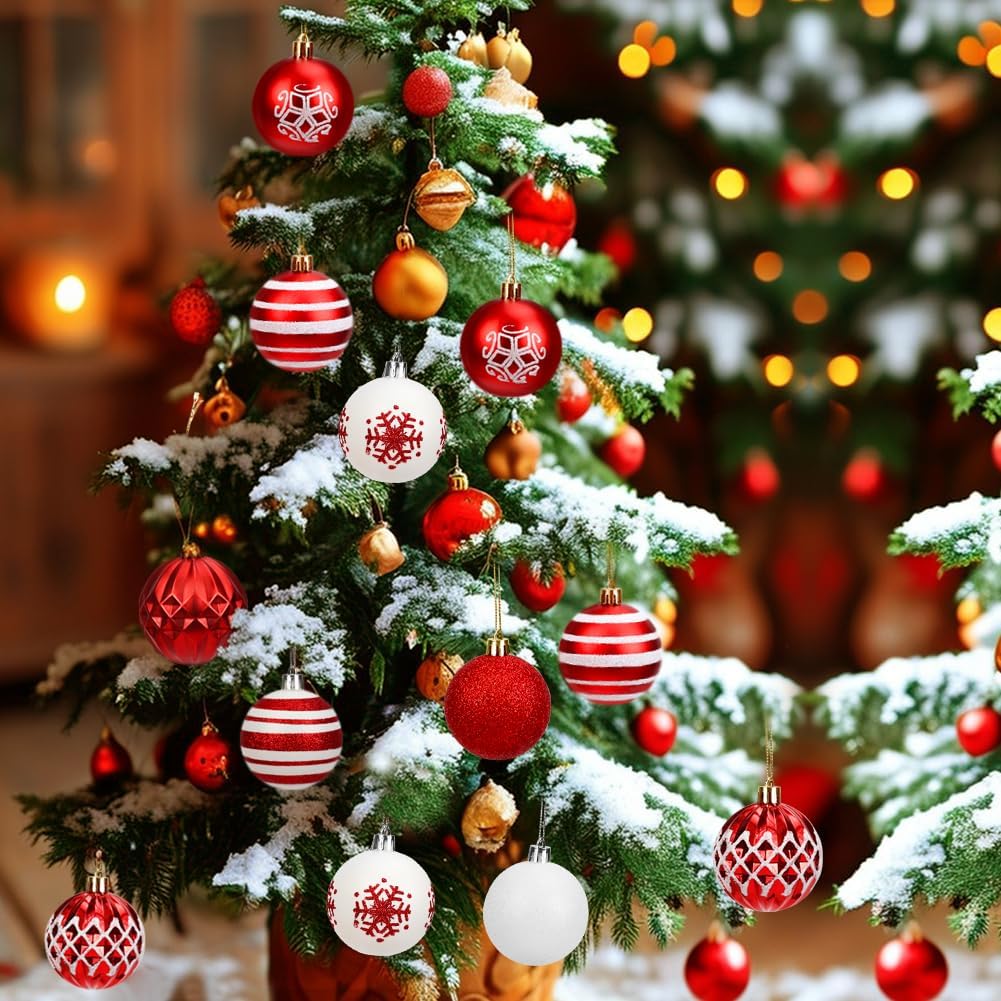 Tenn Well 16Pcs 6CM Christmas Tree Ornaments Decorations Set - Red and White PVC Baubles for Christmas Tree Holidays Home Xmas Party Decoration