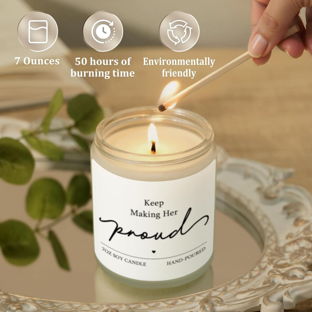 Sympathy Gifts for Loss of Loved One, 7OZ Lavender Scent Soy Wax Candle | Keep Making Her Proud Memorial Bereavement Candle Gifts, Remembrance Gift for Loss of Mom, Grandma, Sister, Wife