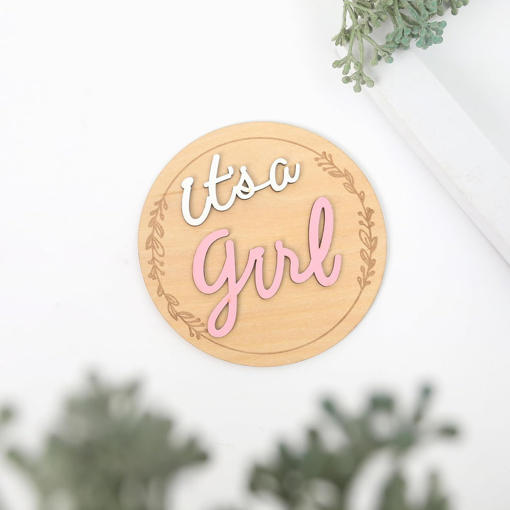 Gender Reveal Wooden Sign - Baby Announcement Plaque - It's A Boy/Girl Photo Prop - Baby Shower Wooden Sign - Pink