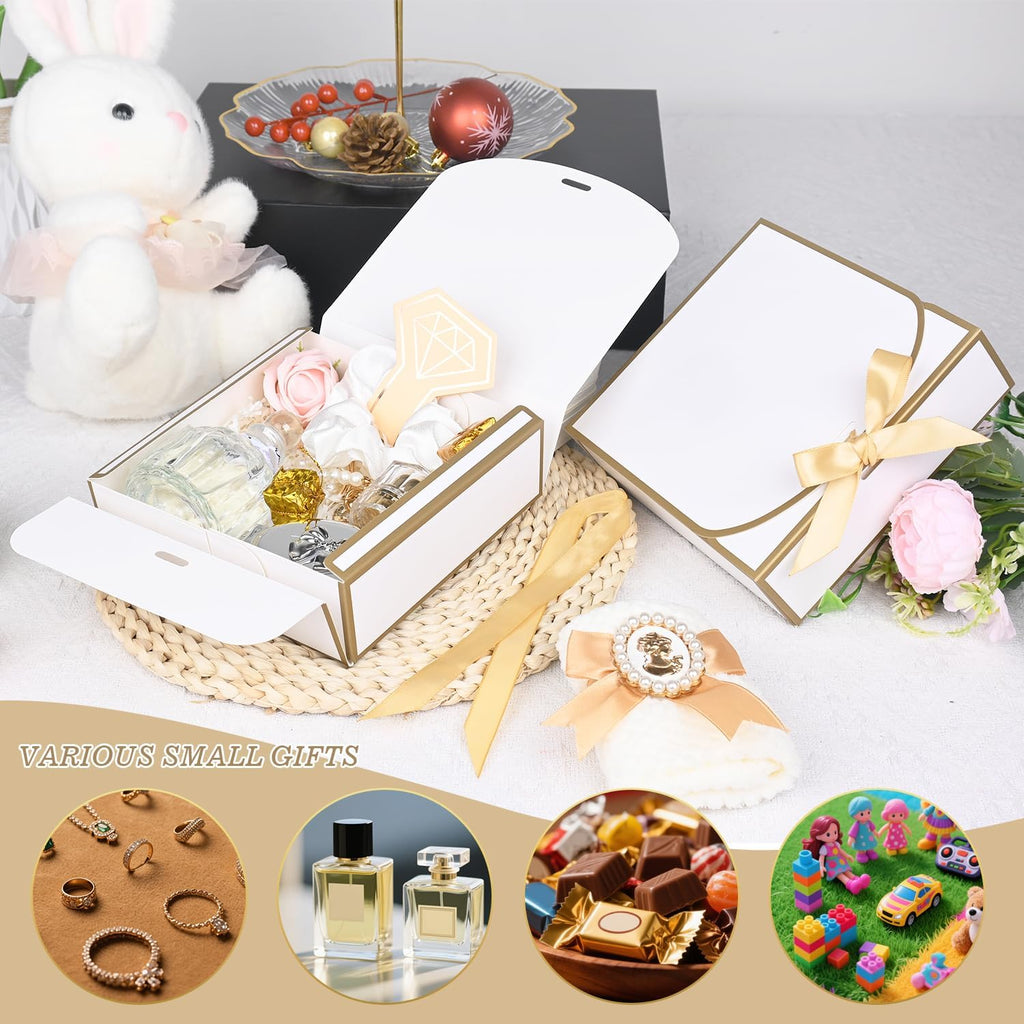 WLUSEAXI 10Pack Small Gift Boxes, 6.5''x6.5''x2'' White Gift Boxes with Ribbon, Small Boxes for Gifts Birthday Wedding Party Valentine's Day Mother's Day