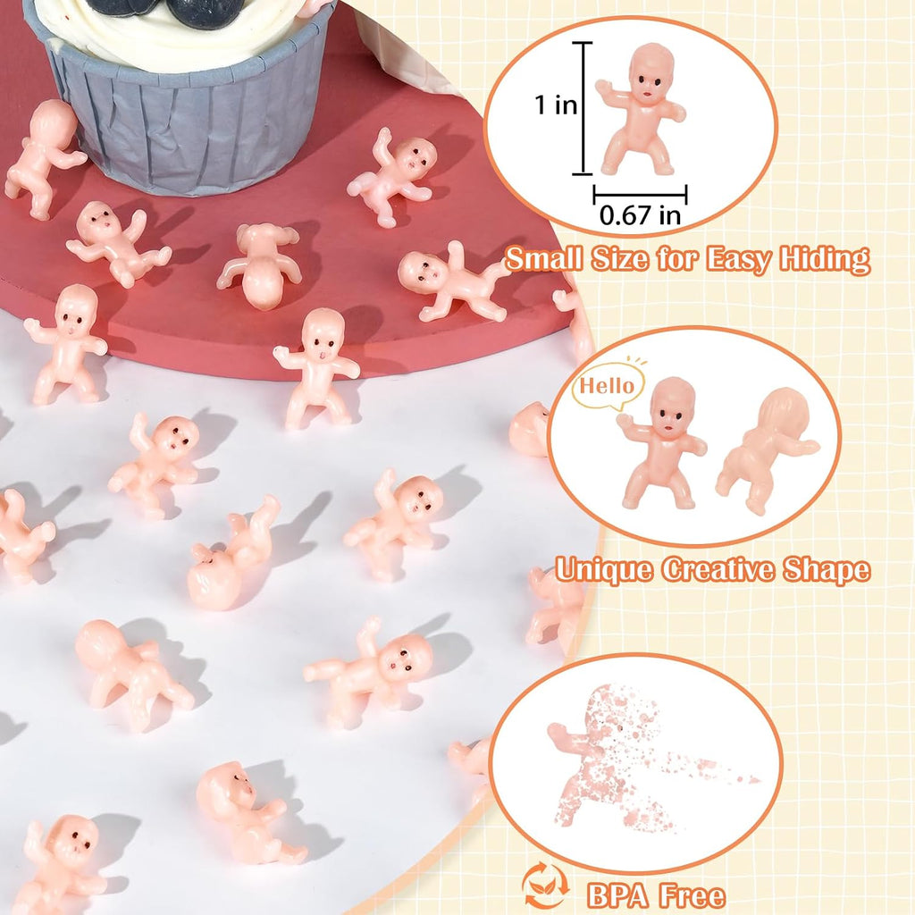 ZYFLSQ 120 Pcs Mini Babies for Baby Shower Games, 1 Inch Tiny Plastic Babies Bulk for My Water Broke Ice Cube, Mardi Gras King Cake Baby Figurines, Hide Hunt Games, Party Decorations Favors(White)