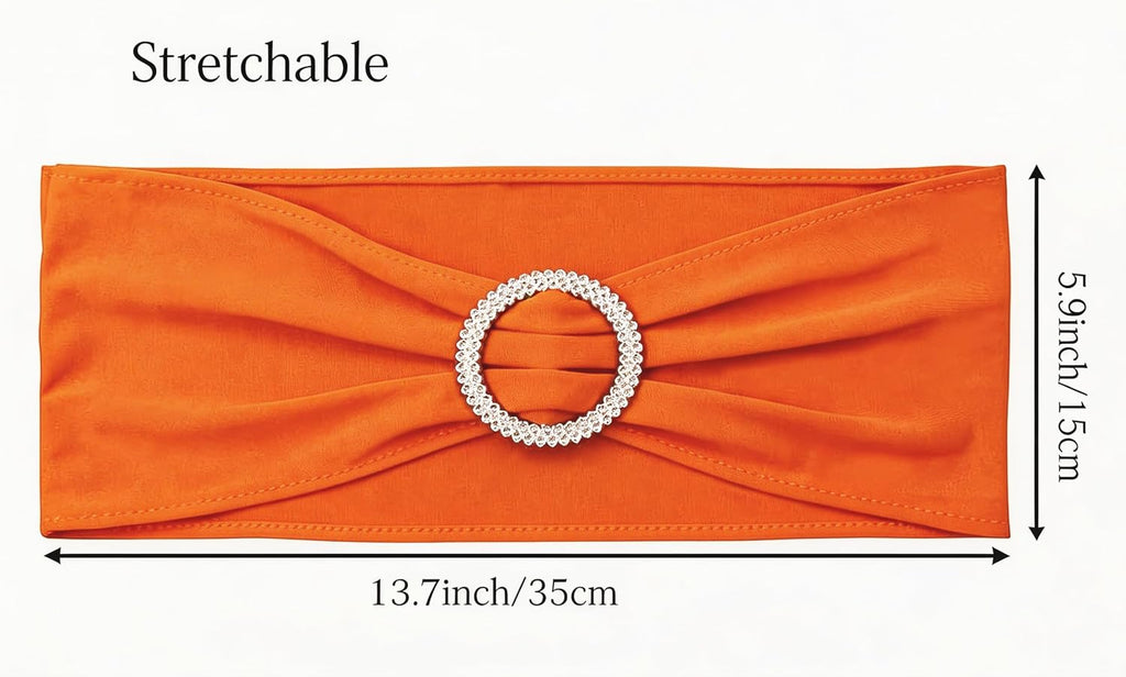 50 Pack Spandex Orange Chair Sashes for Wedding Stretch Chairs Bows Bands with Slider Buckles for Party Birthday Feast Banquet Restaurant Halloween Christmas Events Decorations