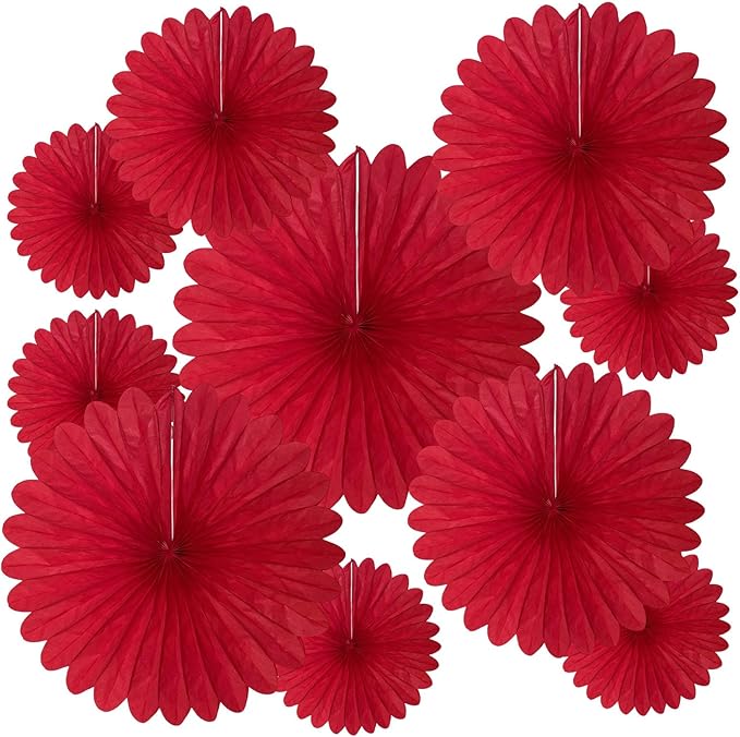 20 Pcs Red Hanging Paper Fan, Round Paper Fans Decorations Set for Weddings, Birthdays, Engagement, Bridal Shower, Baby Shower Event, Graduation, Party Supplies Decor