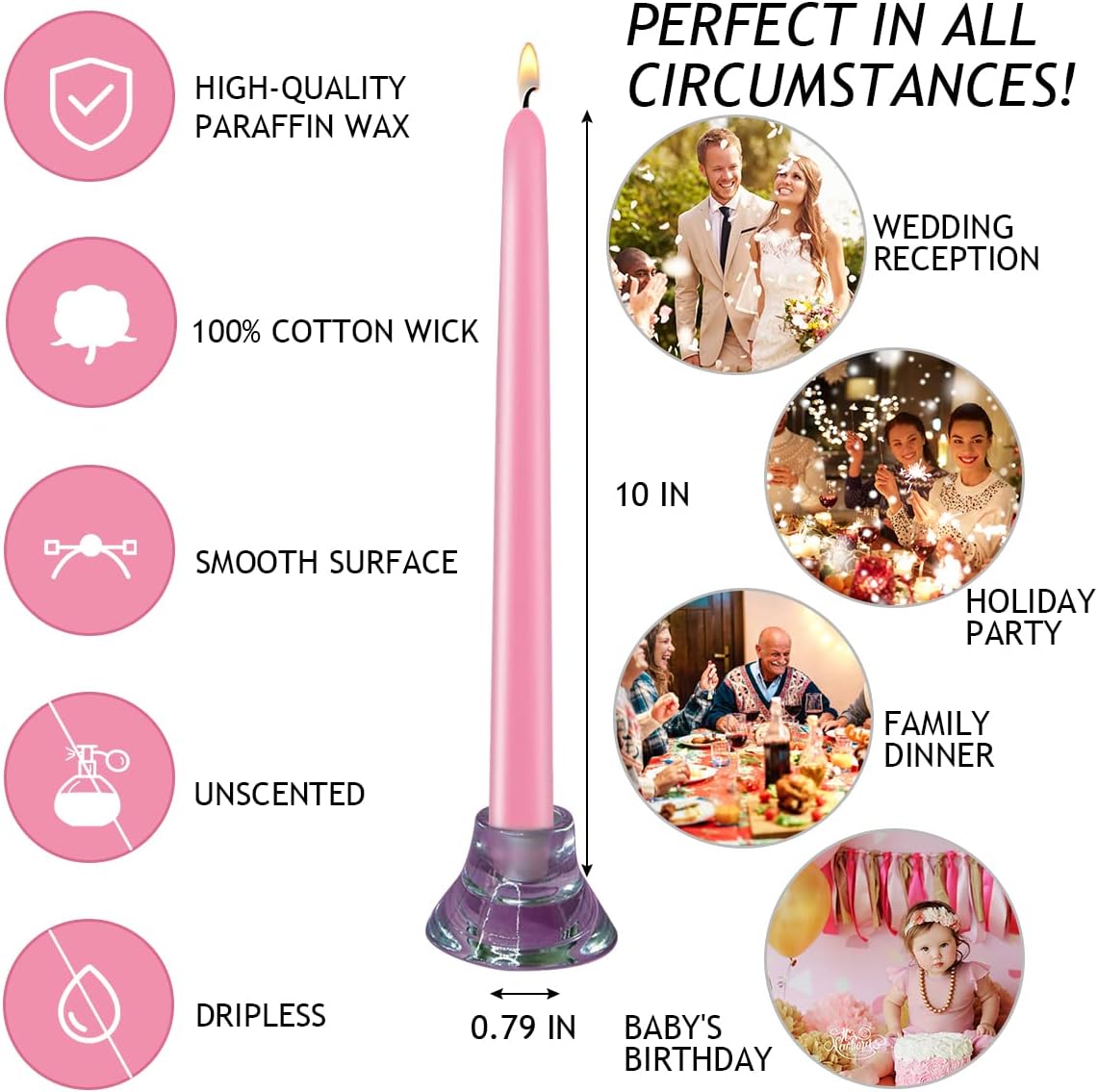20 Pack Advent Candle Set, 15 Purple 5 Pink Taper Candles, 10 Inch Smokless and Dripless Candlesticks for Advent Christmas and Seasonal Celebration