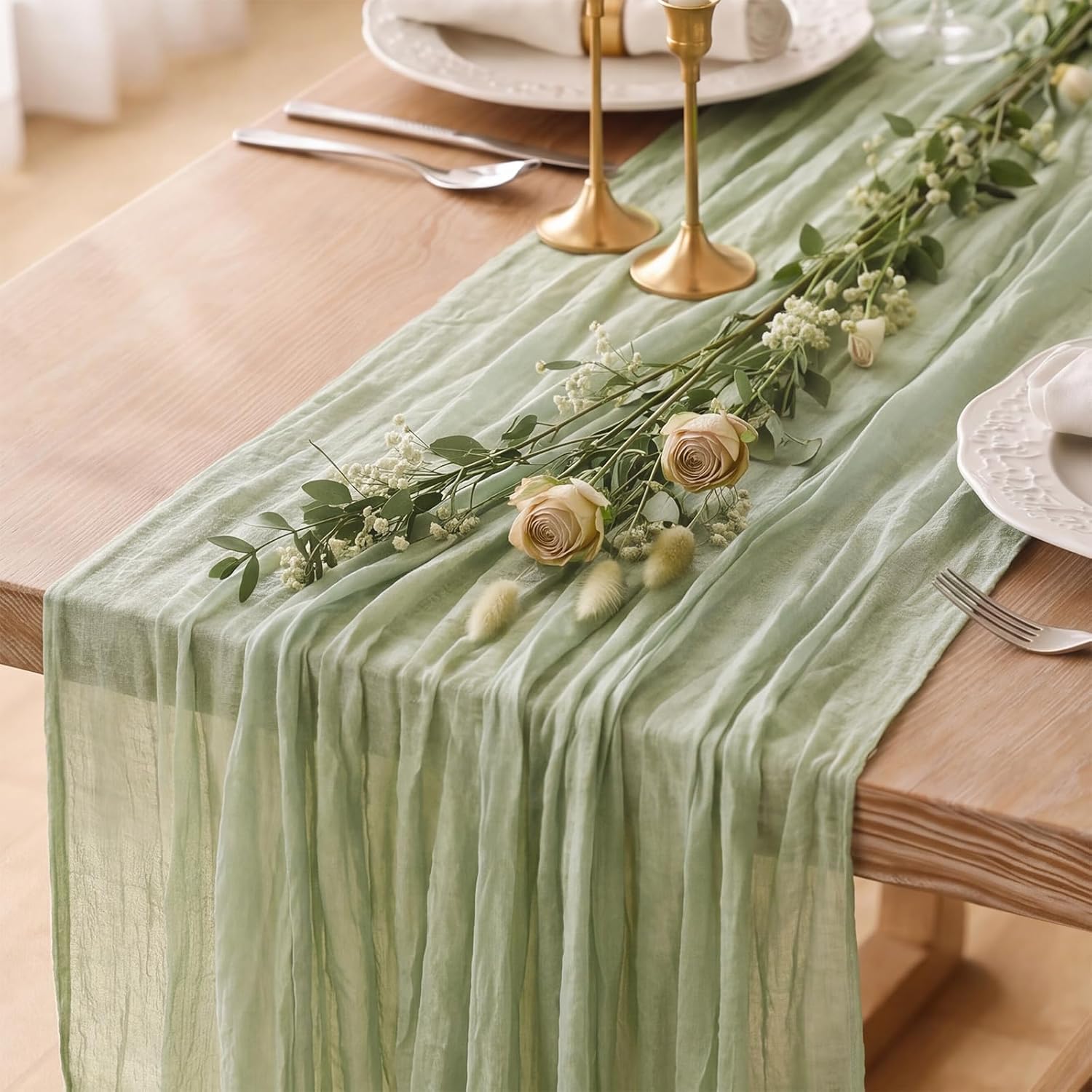 3 Pack Sage Green Cheesecloth Table Runner 120 Inch 10FT Cheese Cloth Runners for Baby Shower, Boho Decor, Wedding Decoration, Jungle Theme Party