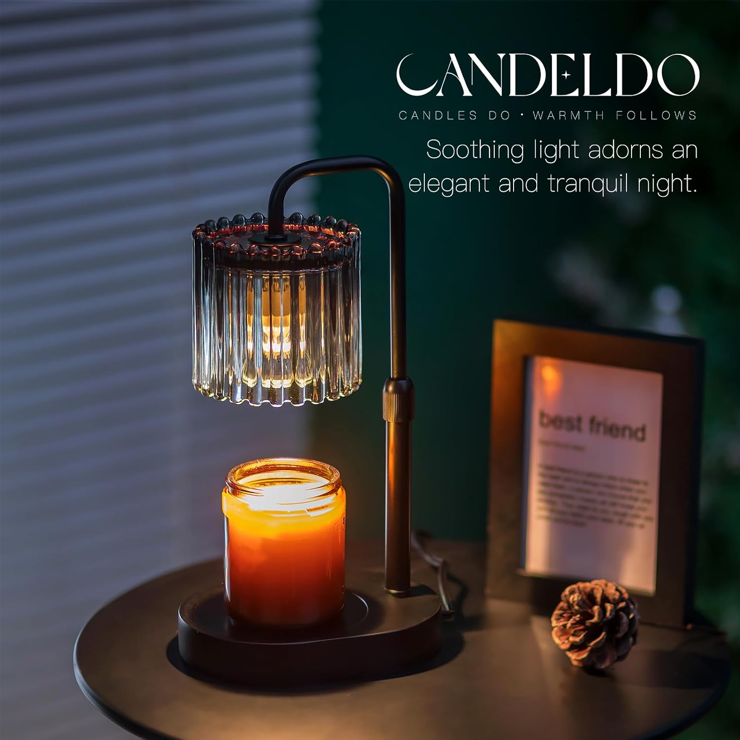Candeldo Candle Warmer Lamp with Timer: Black Wax Melt Warmer | Height Adjustable, Dimmable, with 2 Bulbs, Modern Farmhouse Decor for Home, Bedroom, Gifts for Women, Birthday, Housewarming