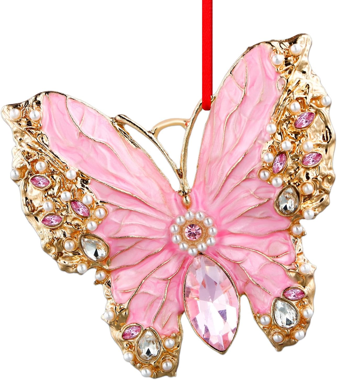PETCEE Pink Butterfly Ornament - Metal Butterfly Hanging Ornaments for Christmas Tree Decorations Monarch Butterflies Christmas Ornaments Keepsake Gifts for Women Girls Daughter Mother Granddaughter