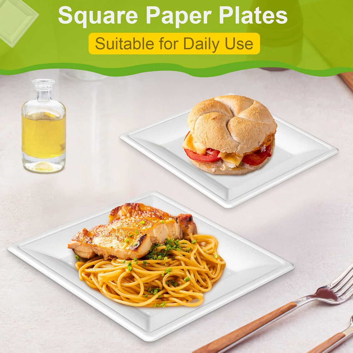 Square Paper Plates, 6 inch Small Paper Plates, 200 Pack Paper Plates Bulk, 1...