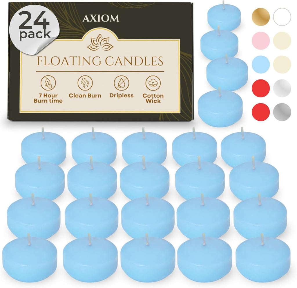 Pack of 24 - Floating Candles 2 Inch for Centerpieces - 4+Hours Paraffin Wax Cotton Wick | Dripless & Smokeless for Home Decor, Wedding Decorations, Valentine Decors, Birthday Dinners, Celebrations