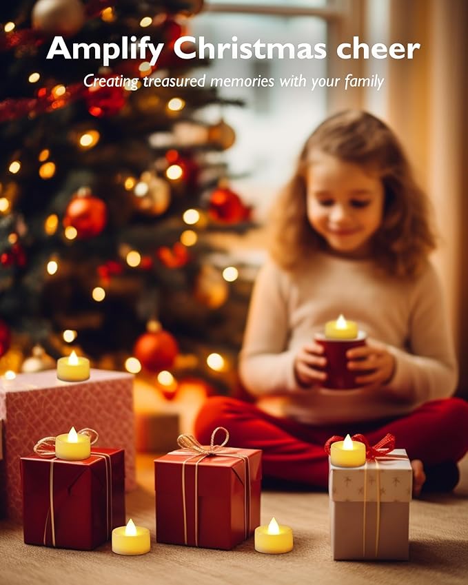 Homemory 24pcs Flameless LED Tea Lights with Remote & Timer, 400+Hours Realistic Flickering Battery Candles for Seasonal, Tabletop, and Centerpieces Decor