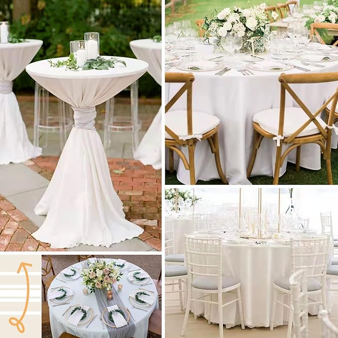 12 Pack 120 Inch White Satin Tablecloth - Premium Bright Silky Round Tablecloth Overlay Smooth Fabric Table Cover, Table Decoration for Wedding Party Banquet Events Restaurant Kitchen Dining