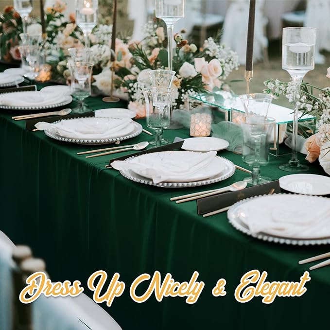 BRILLMAX 4 Pack Hunter Green Tablecloths for 8 Foot Rectangle Tables 90 x 156 Inch - 8ft Rectangular Bulk Linen Polyester Fabric Washable Cloth Cover for Wedding Reception Banquet Birthday Party