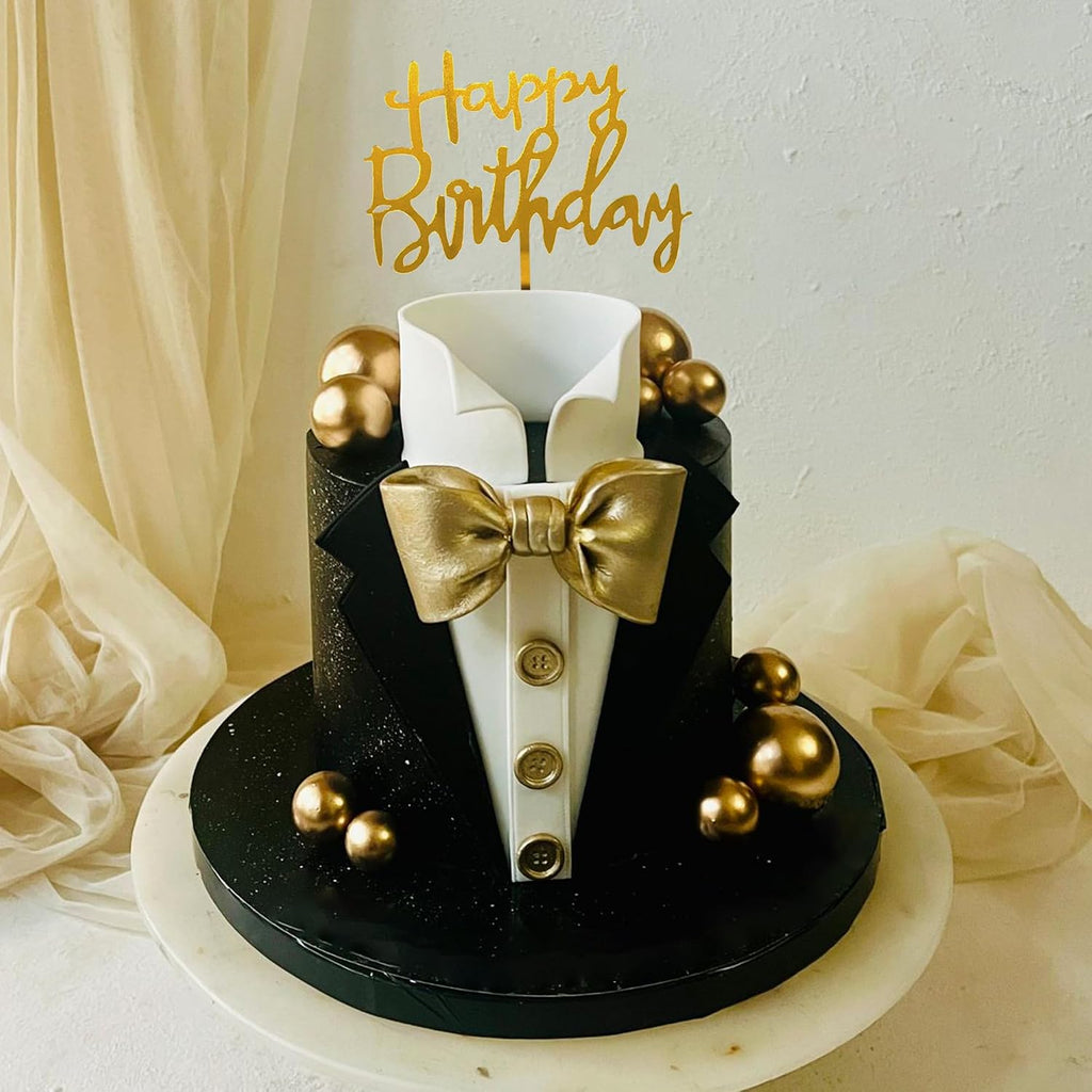 Suit Cake Topper Boss Cake Decorations with Golden Balls for Birthday Father Theme Decoration