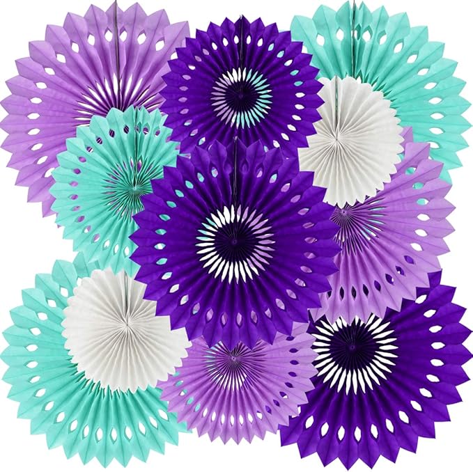 BEISHIDA Purple Lavender Blue Hanging Honeycomb Round Paper Fans Decoration Kit Tissue Paper Fan Garland for Baby Shower Girl Kid Birthday Under The Sea Wedding Party Supplies（11packs）
