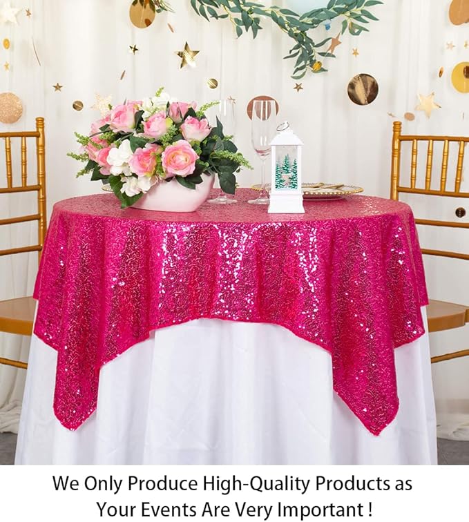 ShinyBeauty Sequin Table Overlay Hot Pink 36''x36'' Small Sequin Tablecloth Square Sequin Table Cloth/Linen for Wedding/Party/Event/Decoration 36inx36in Fuchsia Birthday Tablecloth