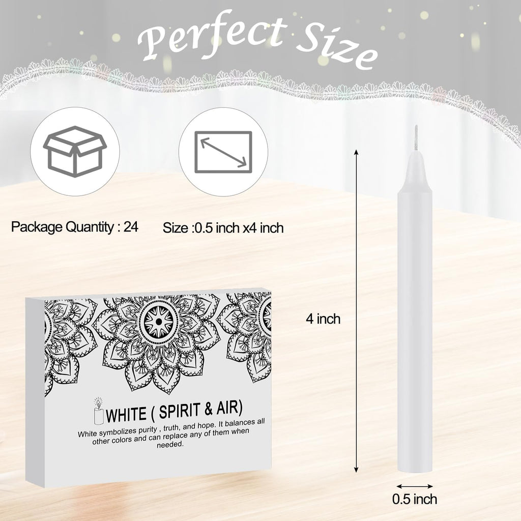 Tobeape Spell Chime Candles 24 pcs White Candles, 4" Tall Unscented Mini Magic Taper Candle for Christmas, Shabbat, Witchcraft, Wiccan Altar, Ritual, Prayer, Meditation, Wedding, Birthday, Party Decor