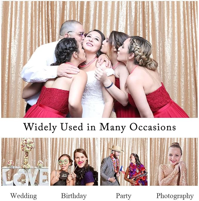 ShinyBeauty Champagne Backdrop Curtains 2 Pieces Sequin Photograph Backdrops 7FTx7FT Panels Sparkly Curtain Shimmer Fabric Background for Weddding,Prom,Birthday Backgrounds