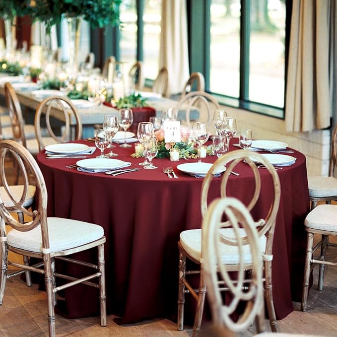 10 Pack Burgundy Round Tablecloths - 90 Inch, Polyester Table Cover, Stain and Wrinkle Resistant Washable Fabrics, Perfect for Wedding Banquet Parties