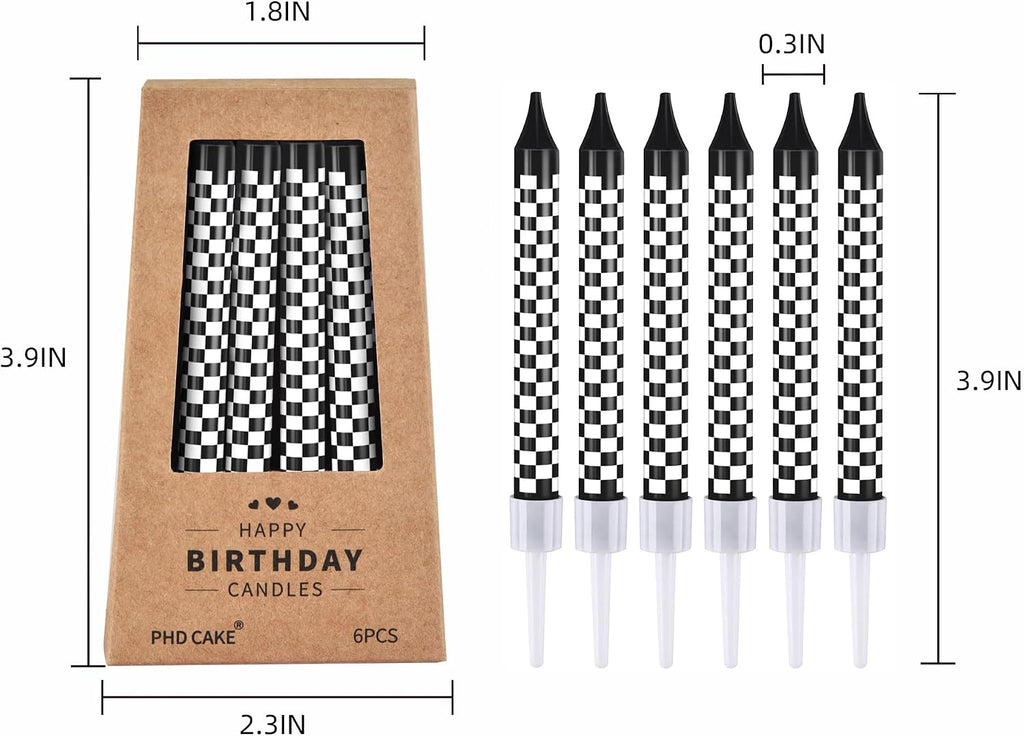 PHD CAKE 36 Pcs Racing Cars Themed Birthday Candles, Black and White Checkered Flag Candles, Kid's Party Decoration