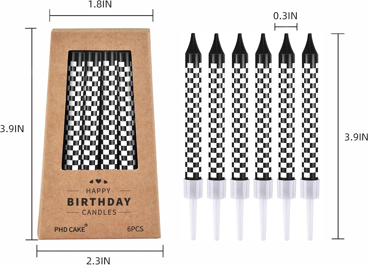 PHD CAKE 36 Pcs Racing Cars Themed Birthday Candles, Black and White Checkered Flag Candles, Kid's Party Decoration