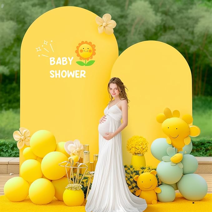 7.2FT Yellow Arch Backdrop Cover - Polyester Fitted Wedding Arch Stand Covers Round Top Chiara Arch Backdrop Cover for Birthday Party Banquet Photo Background Decoration