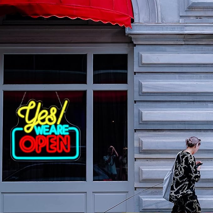 Open Neon Signs Yes We Are Open Neon Light,USB Powered,Hanging Wall Art Decor for Business,Coffee, Shop, Bar, Bakery,Hotel Store,13.7 x 12.2 IN-USB Powered-Acrylic