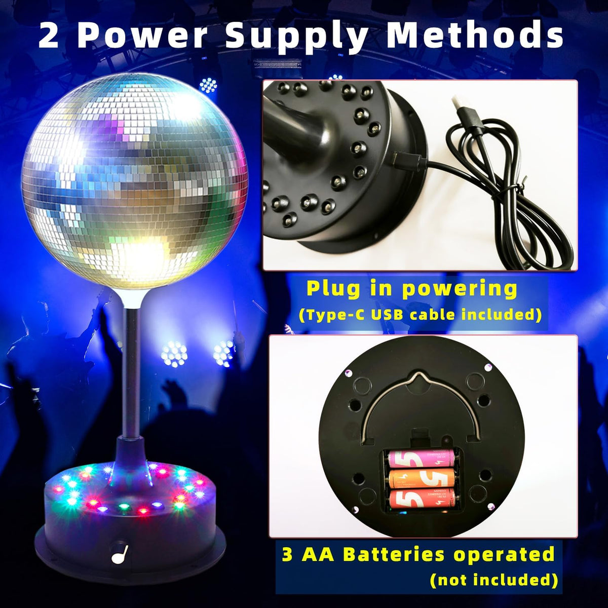 Mirrors Ball Light with Remote, 23 RGBW LED Adjustable Rotating Motor 5-10 RP...