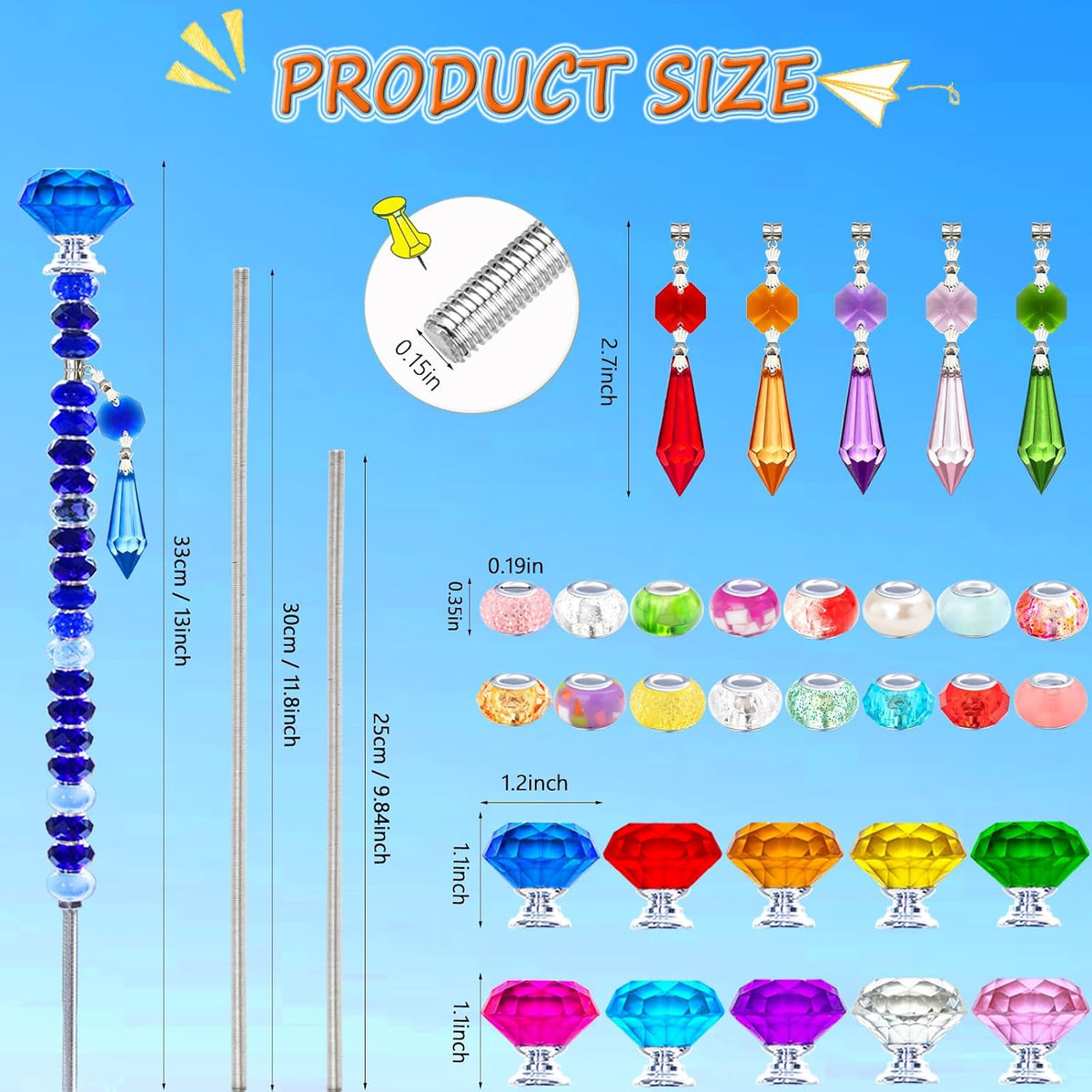 247 PCS Beaded Garden Stakes Kit, DIY Fairy Wand Garden Stake Beads Kits with...