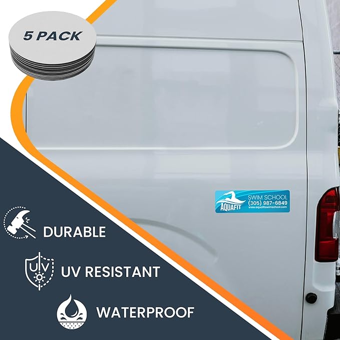 Magnet Me Up Custom 10x3 Inch Rectangle Magnet, 5 Pack, Customizable for Businesses, Personal Use, Choose Your Text, Upload Image, Magnetic Vinyl for Car and Any Magnetic Surface, Crafted in USA