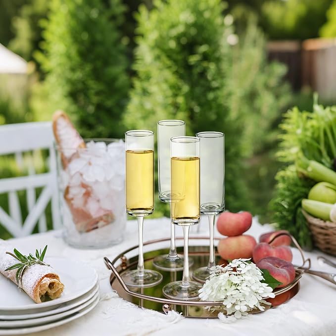 24 Pieces Clear Champagne Flutes 6 OZ Straight Sided Wine Glasses Champagne Long Stem Drinking Colored Glasses,Set of 24 Hand Blown Champagne Flutes Goblets for Wedding Cocktail Cups,Cava, Prosecco