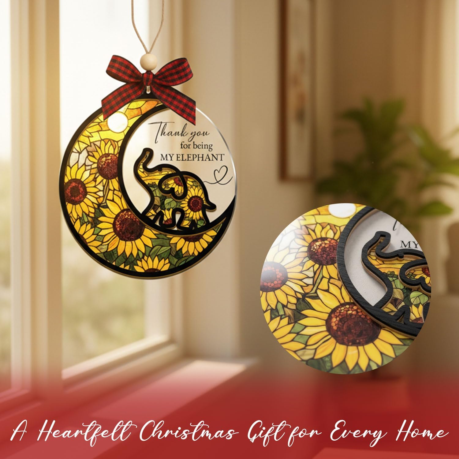 Elephant Ornament, Friendship Ornament with Story Card, Friendship Birthday Gifts for Women, Birthday Presents for Best Friends Sister, Sunflower Moon Elephant