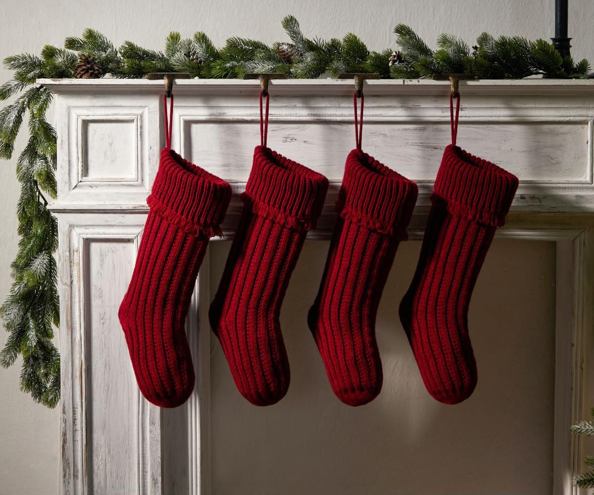 4 Pack Knit Christmas Stockings, 18 In Large Cable Knitted Xmas Stocking for Holiday Christmas Party Family Décor, Burgundy