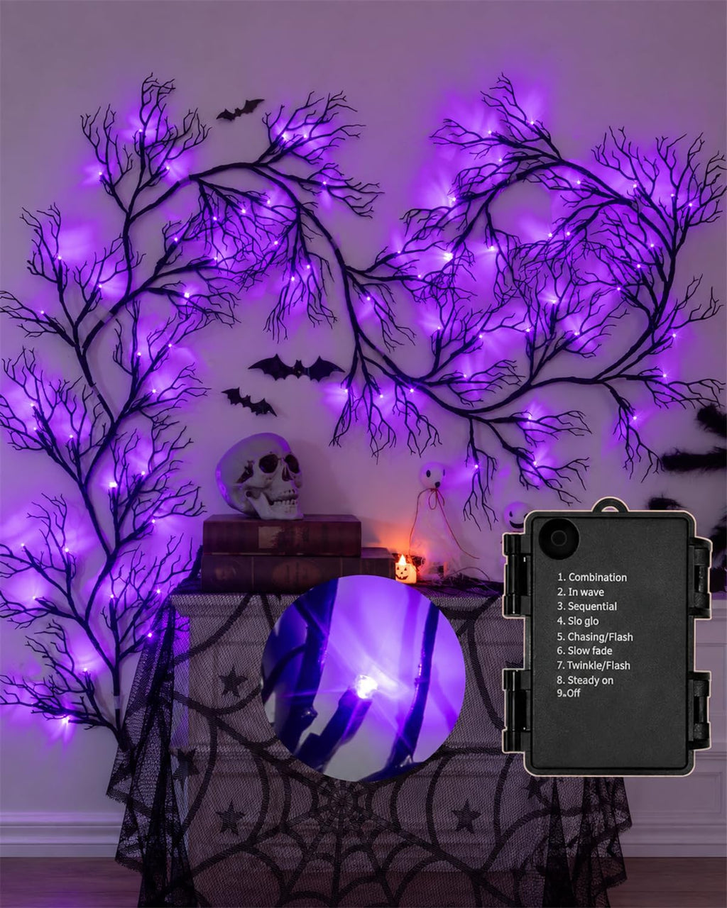 halloween twig garland decoration with 45 purple led, package contents