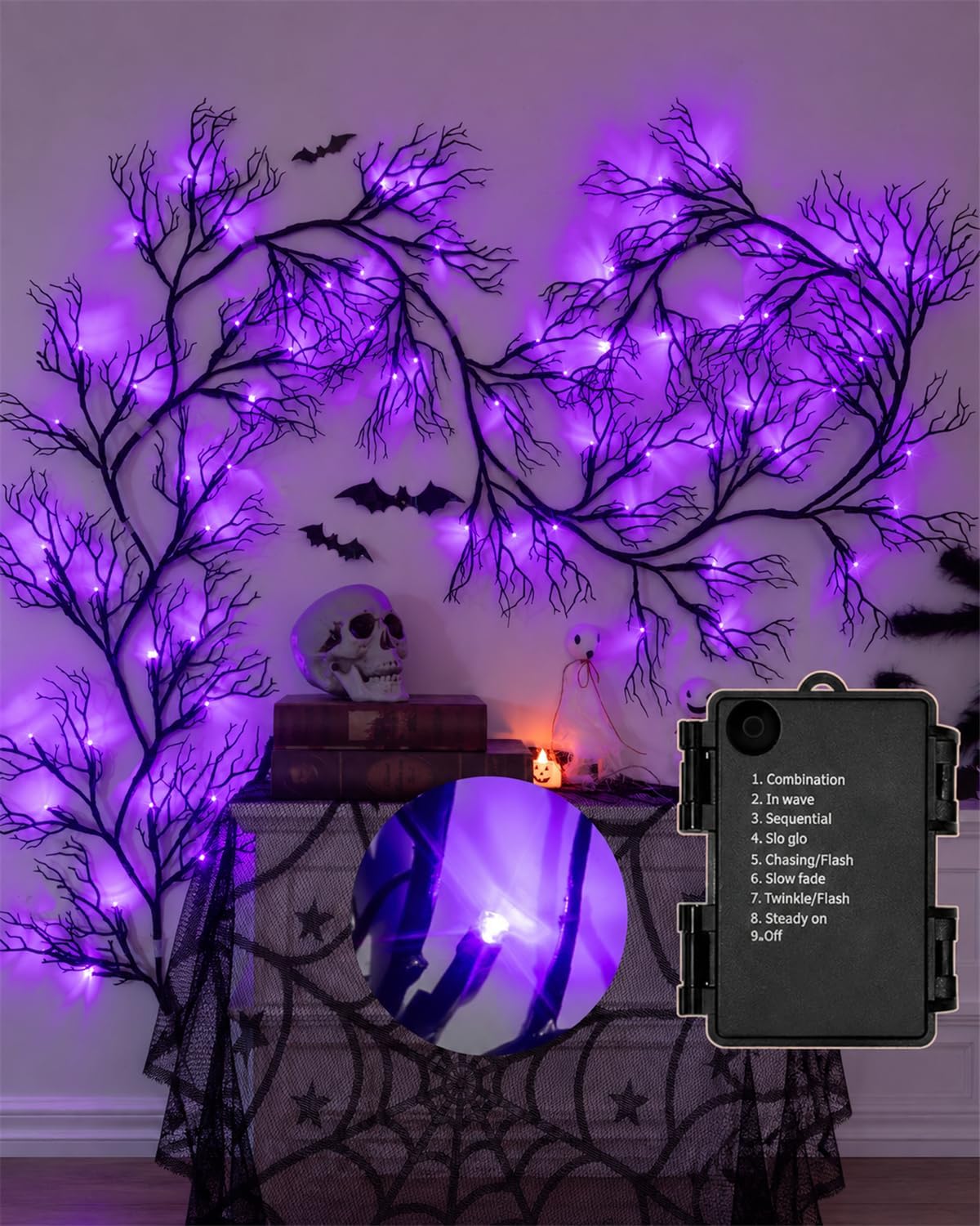 halloween twig garland decoration with 45 purple led, package contents