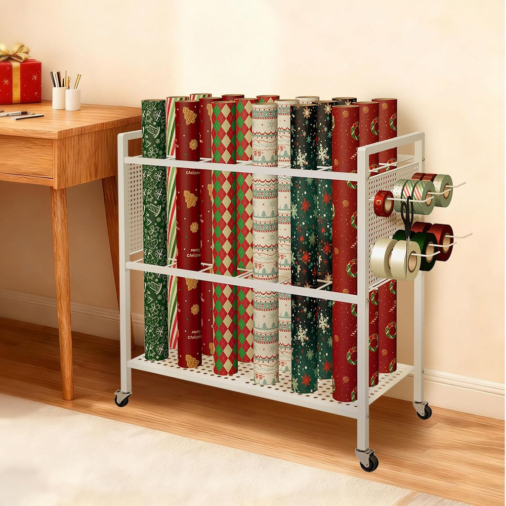 wrapping paper organizer storage with wheel cart, 18, side view