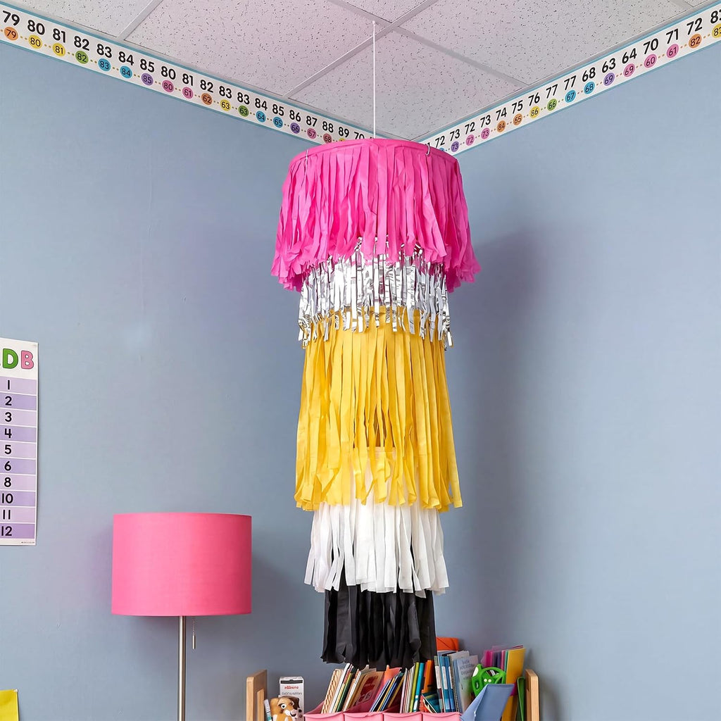 Glooglitter Giant Pencil Classroom Decoration Fringe Chandelier 39 Inch 3D Hanging Tinsel Jumbo Pencil Tassel Ceiling Back to School First Day of School Teacher Creative Party for Study Room Playroom