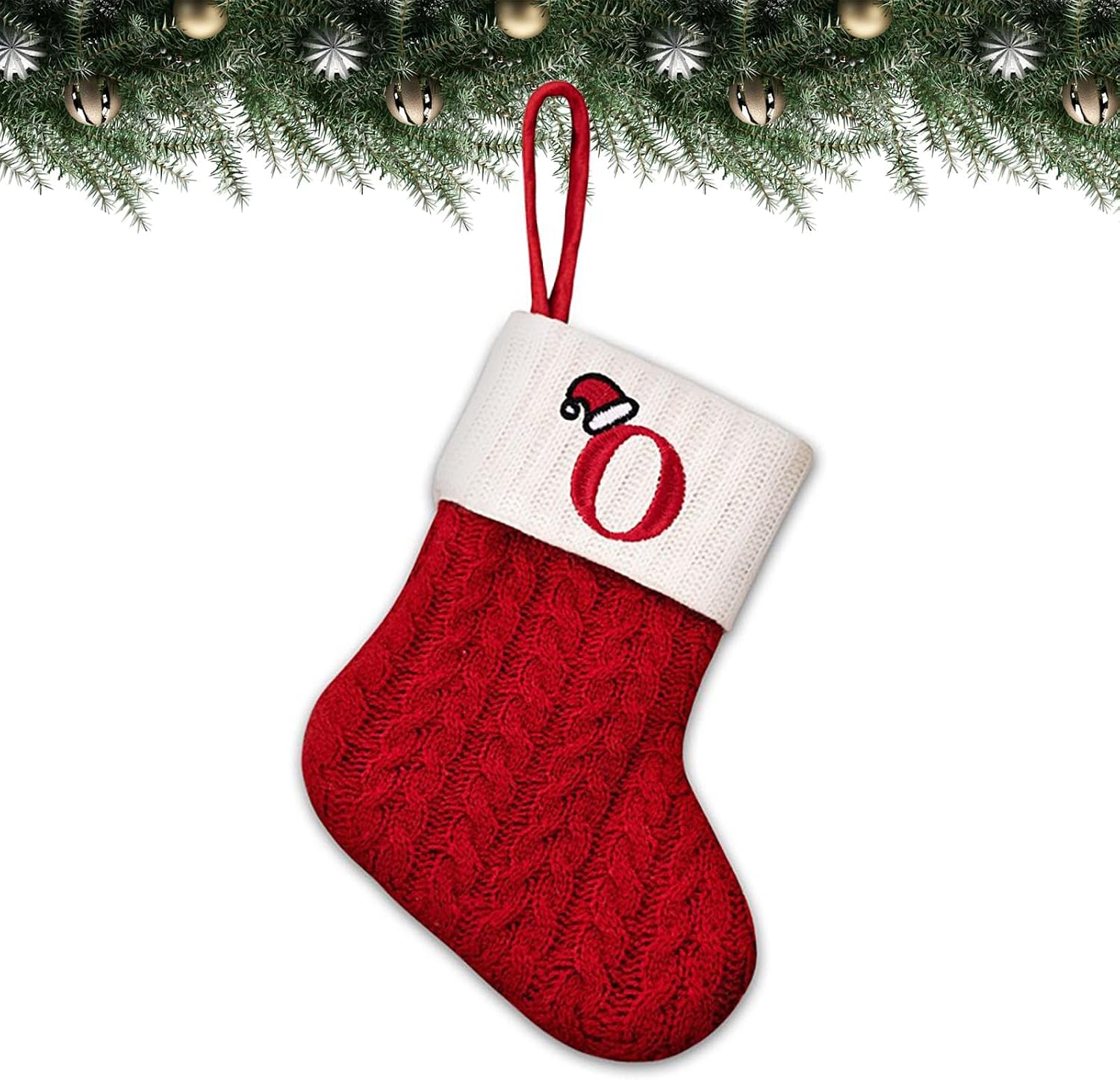 YKW Christmas Stockings Personalized Initial Letters A-Z Cable Knit - Individual Monogram Knitted Xmas Stocking Embroidered Red White Family Holiday Fireplace Mantel Gift (O)