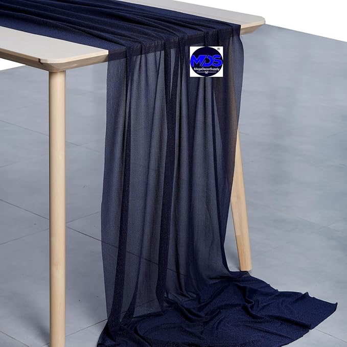 MDS 5 Pack 10ft Chiffon Table Runner 29 x 120 Inches Sheer Wedding Runner Romantic Rustic Table Runner for Wedding Decorations, Birthday Parties, Bridal Shower Party Arch Decor - Navy Blue