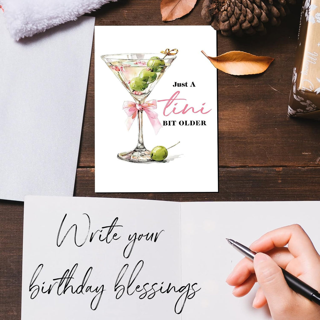 Espresso Martini Birthday Card-Funny Coffee & Cocktail Greeting Card for Women Best Friend Sister Daughter Wife-A Tini Bit Older Birthday Gift (Water-color-Tini-1)